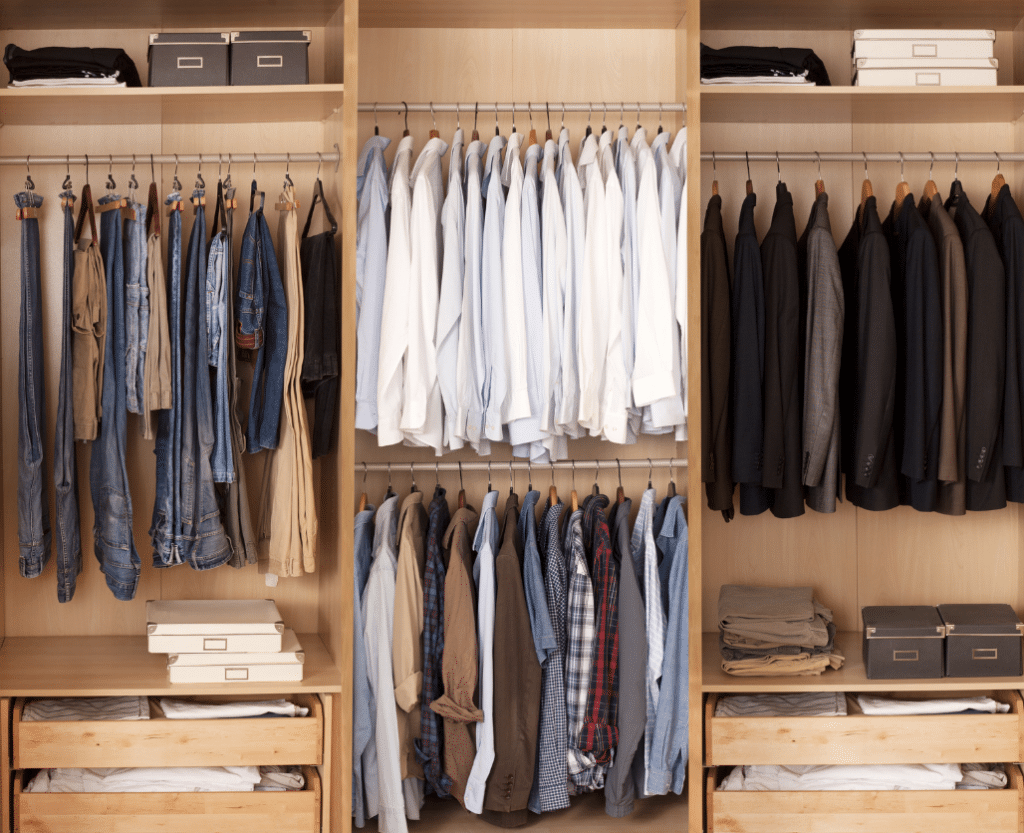 Organized custom built walk in closet