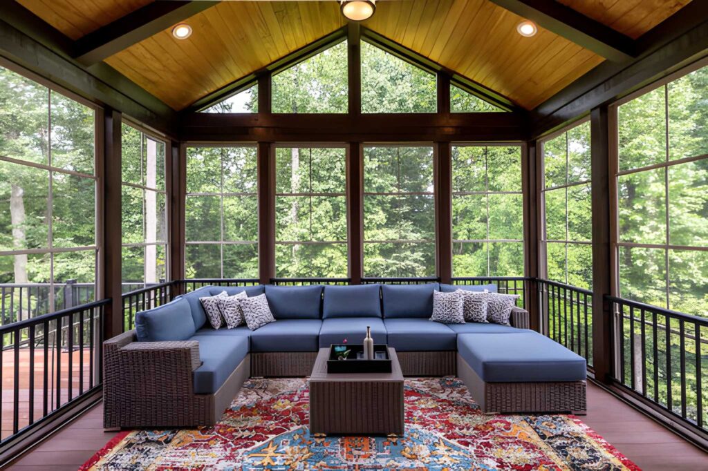 Spacious screened porch with cozy seating. Outdoor Remodeling